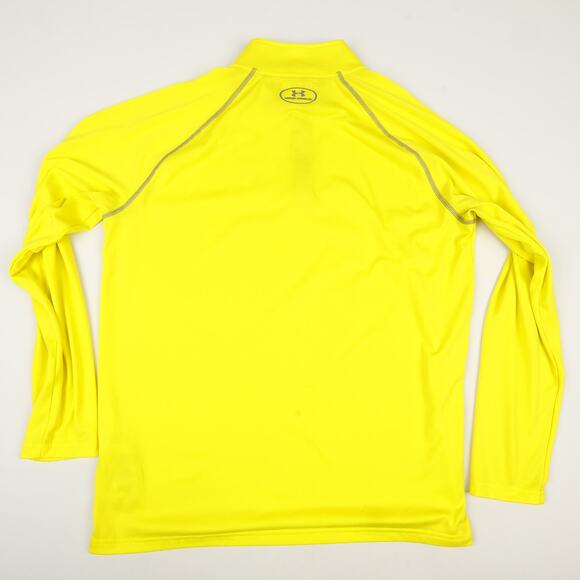 Under Armour Mens Large Gray Hoodie Neon Yellow Heat Gear Loose 1/4 Zip Shirt - Picture 9 of 12